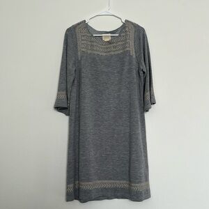 Edme & Esyllte Anstice Gray ¾ Sleeve Embroidered Sweater Dress.